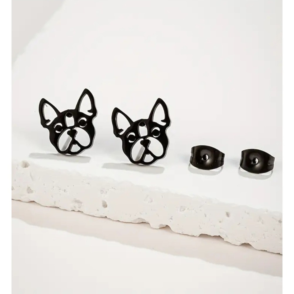 Black French Bulldog Stud Earrings Frenchie Dog Animal Cutout Silhouette Studs